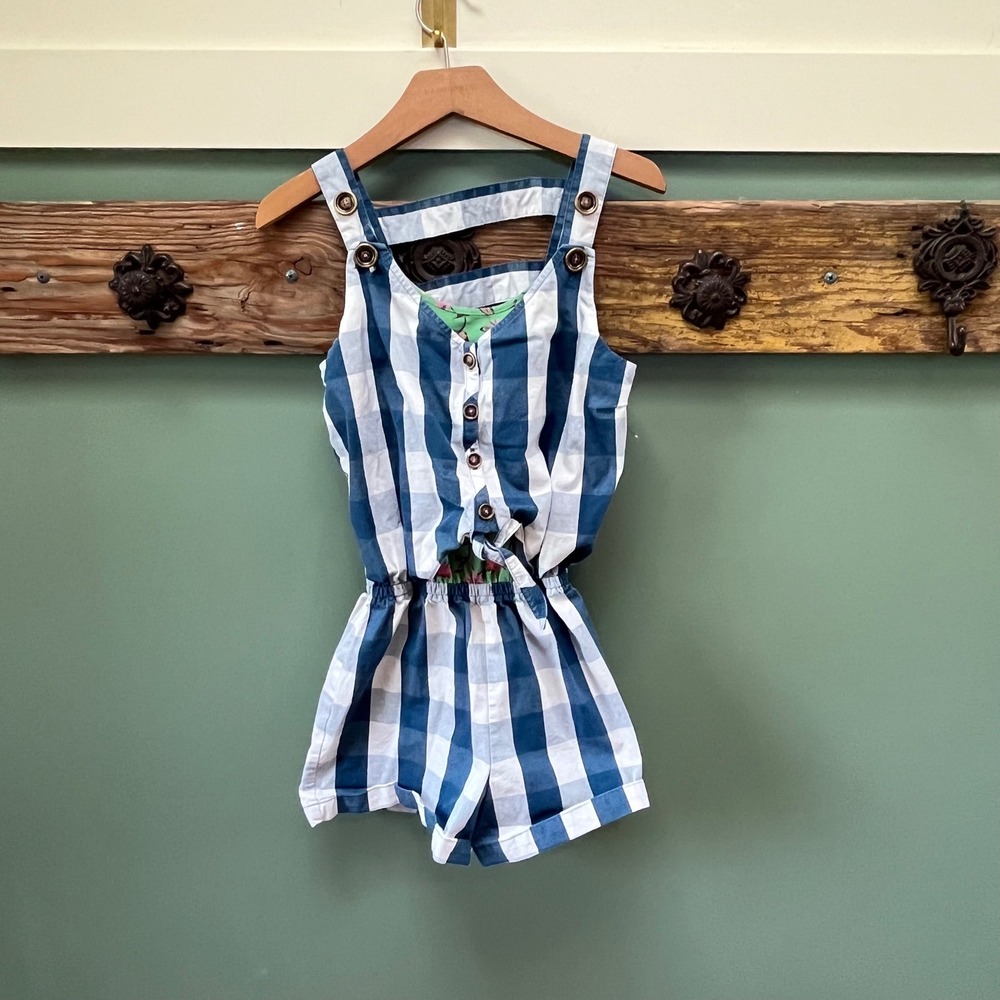 Matilda Jane 435 Girls Blue White Gingham Checkered Romper Size 12‎ 25431R